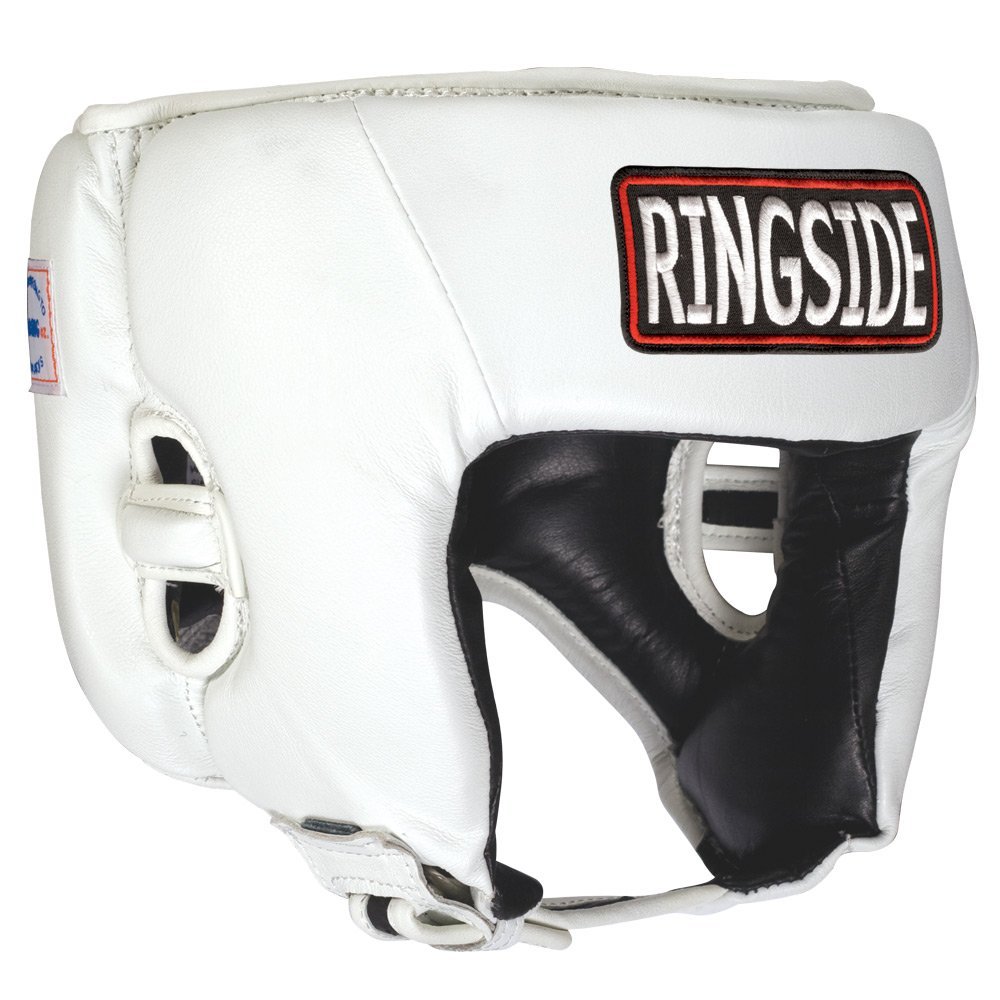 Ringside Competition Boxing Muay Thai MMA Sparring Head Protection Headgear Without Cheeks, White, Medium