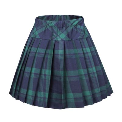 EXCHIC Women's A-Line Mini Skirt Stretchy High Waist Pleated Tennis Skirts Plaid School Uniform Dance Casual Wear (XL, 1 Green)