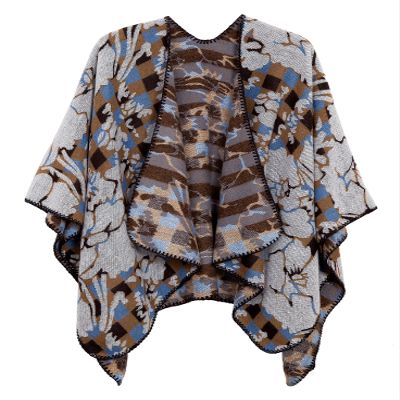 EXCHIC Women's Retro Shawl Wrap Open Front Poncho Cape Cardigan for Fall Winter (4 Grey)