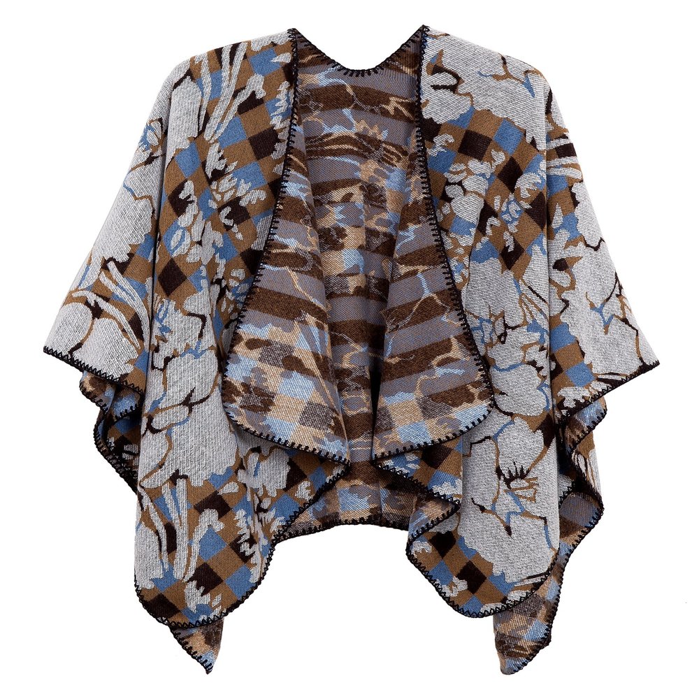 EXCHIC Women's Retro Shawl Wrap Open Front Poncho Cape Cardigan for Fall Winter (4 Grey)