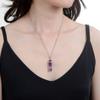 creative club 1pc Real Natural Purple Amethyst Crystal Gemstone Drop Pendant Necklace Healing Reiki Chakras Energy Rock 18 Inch Women Men Stainless Steel Surgical Jewelry GGP-C4 view 3