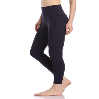 Colorfulkoala Women's High Waisted Tummy Control Workout Leggings 7/8 Length Yoga Pants with Pockets (XS, Navy)