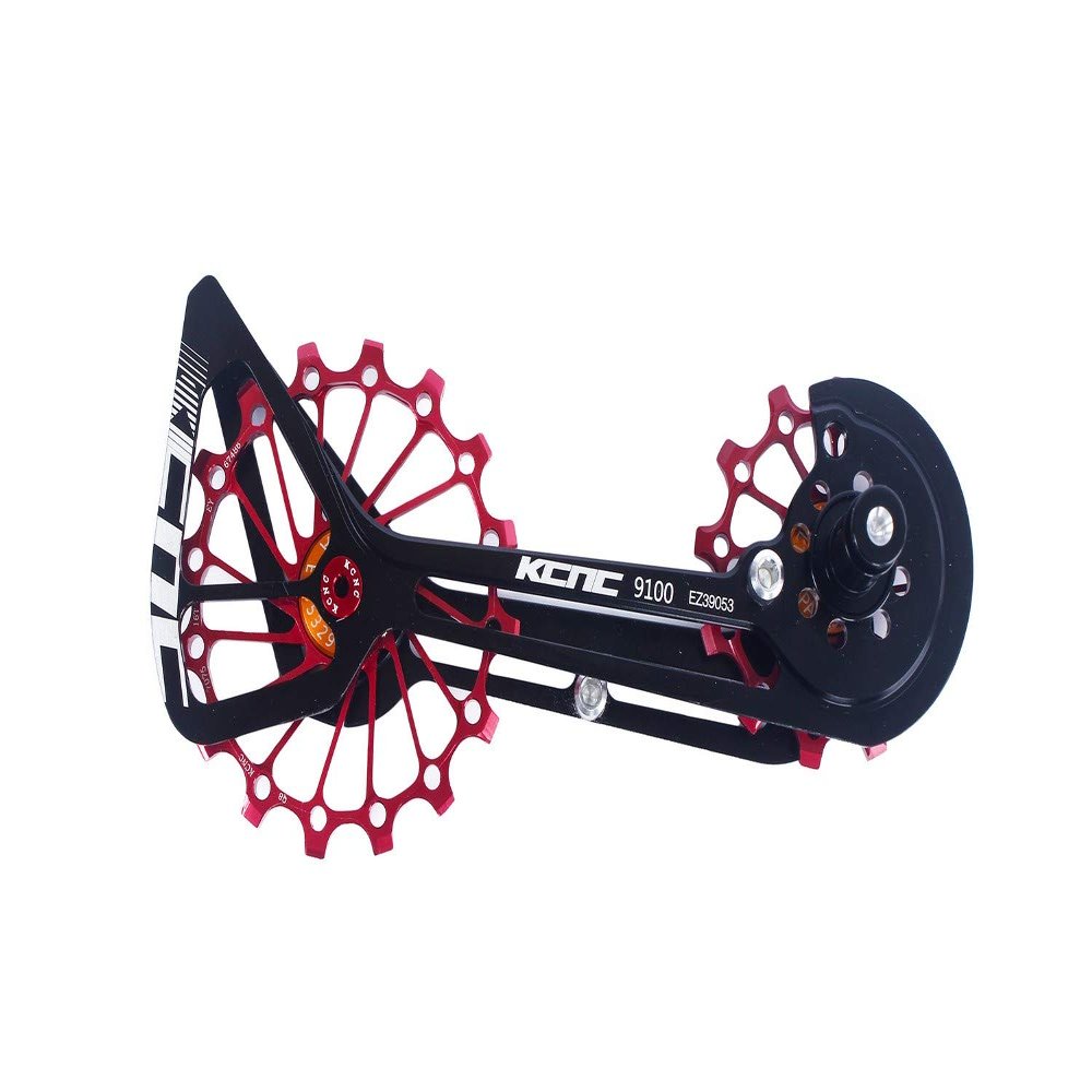 KCNC Road Cyclocross Bicycle Bike OSPW Oversized Derailleur Pulley Wheel System for Shimano R9100 R8000 use 12t top+16t Bottom Pulley in Black Red Gold Colors (Red)