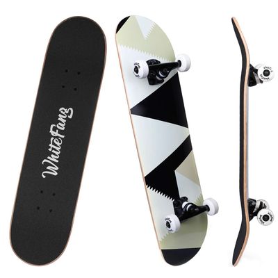 WhiteFang Skateboards for Beginners, Complete Skateboard 31 x 7.88, 7 Layer Canadian Maple Double Kick Concave Standard and Tricks Skateboards for Kids and Beginners (Peak)