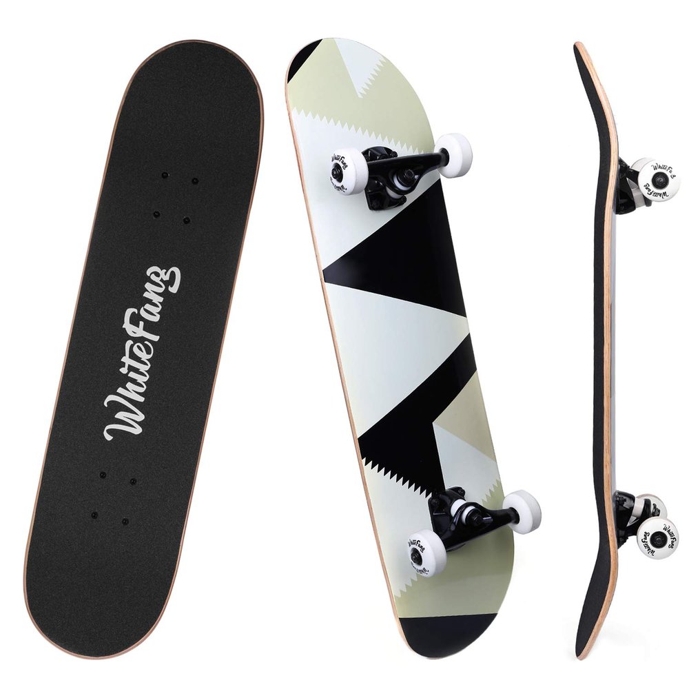 WhiteFang Skateboards for Beginners, Complete Skateboard 31 x 7.88, 7 Layer Canadian Maple Double Kick Concave Standard and Tricks Skateboards for Kids and Beginners (Peak)