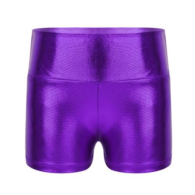 YiZYiF Girls Youth High Waist Stretchy Gymnastics Basics Shiny Metallic Dance Booty Shorts Purple 6