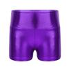 YiZYiF Girls Youth High Waist Stretchy Gymnastics Basics Shiny Metallic Dance Booty Shorts Purple 6 view 1