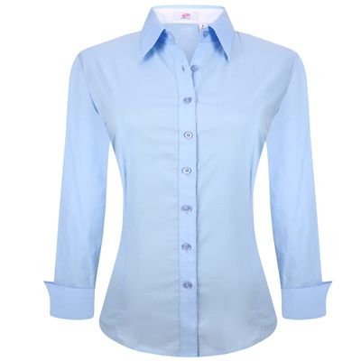 Esabel.C Womens Button Down Shirts Long Sleeve Stretch No-Iron Blue L