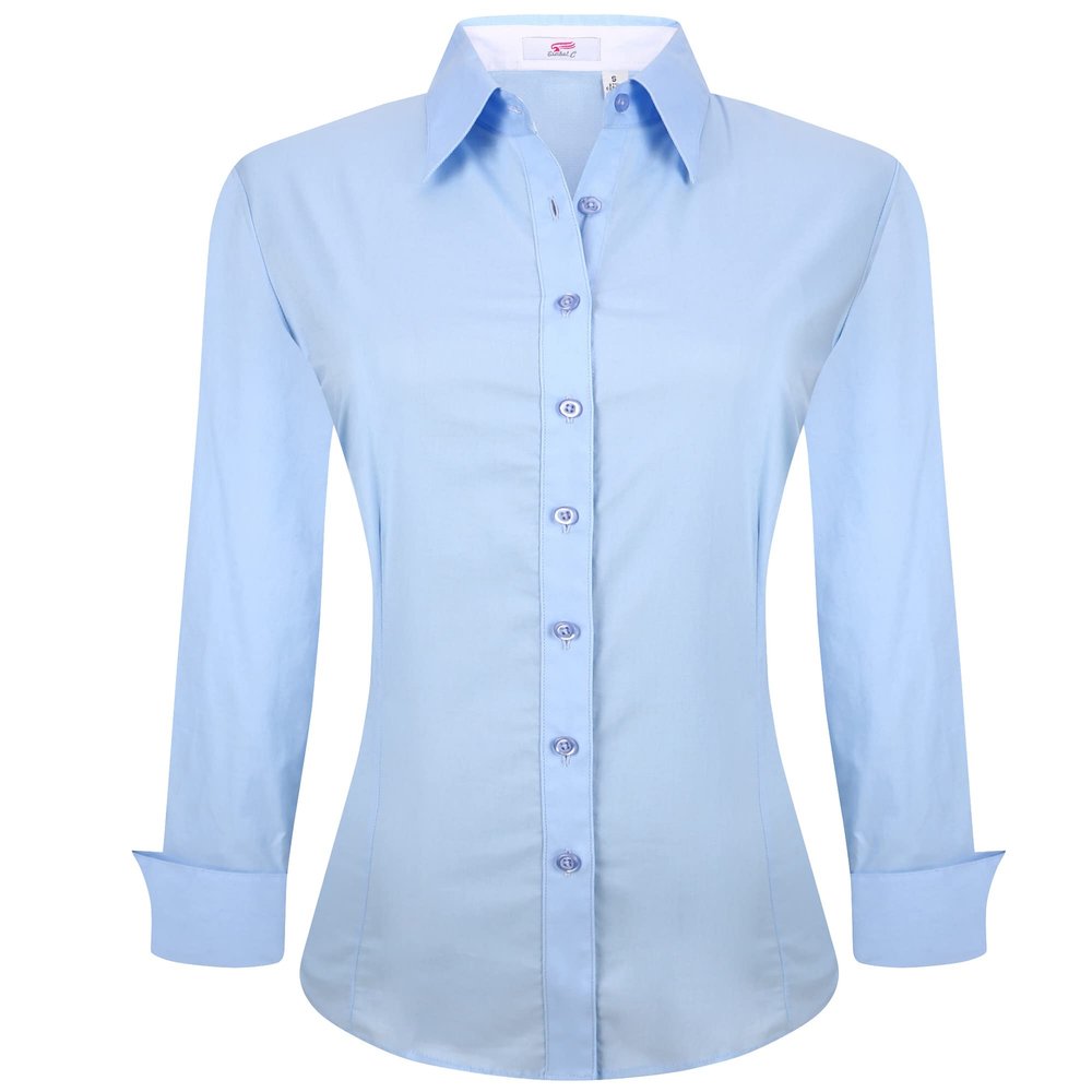 Esabel.C Womens Button Down Shirts Long Sleeve Stretch No-Iron Blue L
