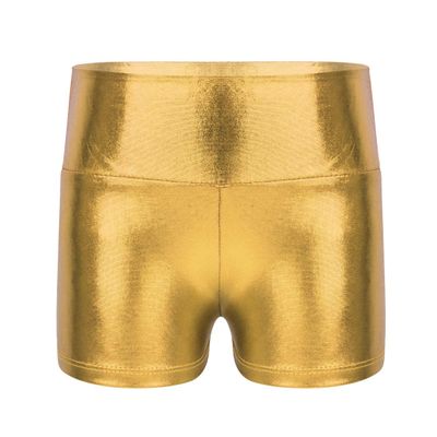 YiZYiF Girls Youth High Waist Stretchy Gymnastics Basics Shiny Metallic Dance Booty Shorts Gold 6