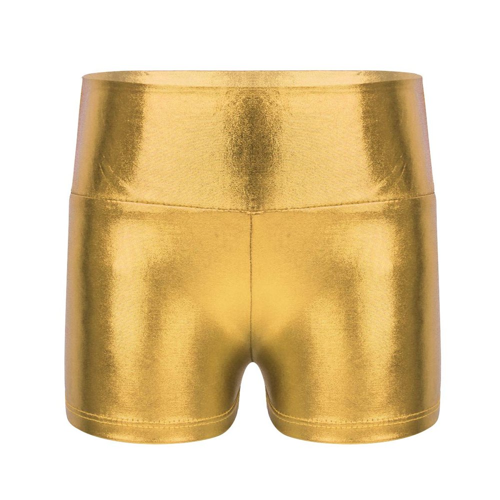 YiZYiF Girls Youth High Waist Stretchy Gymnastics Basics Shiny Metallic Dance Booty Shorts Gold 6