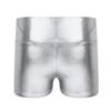 YiZYiF Girls Youth High Waist Stretchy Gymnastics Basics Shiny Metallic Dance Booty Shorts Silver 8 view 2