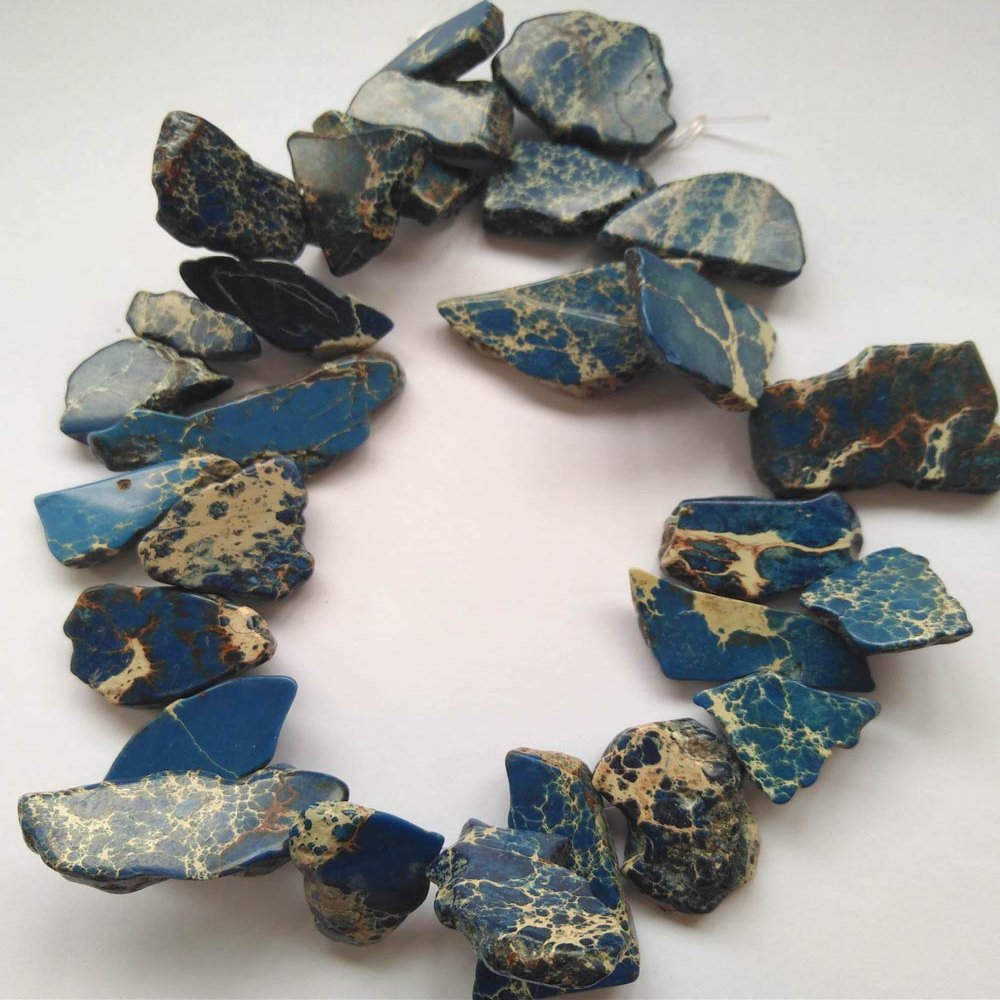 17"L-Blue Emperor Stone Freeform Chips Nugget Gemstone Beads,Top Drilled Sea Sediment Imperial Jasper Chunky Slabs Necklace 25-50mm