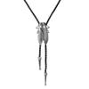 AZORA Cicada Insect Bug Bolo Tie Necklace Genuine Vegan Leather Braided Cord Western Cowboy Neck Tie Wedding Gift Men Women view 1