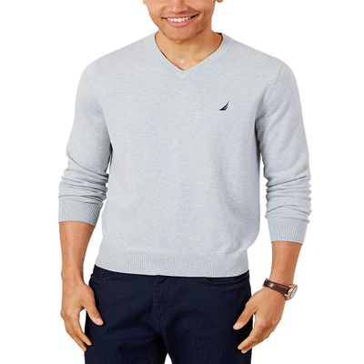 Nautica Men's Classic Fit Soft Lightweight Jersey V-Neck Sweater, Navy, Medium