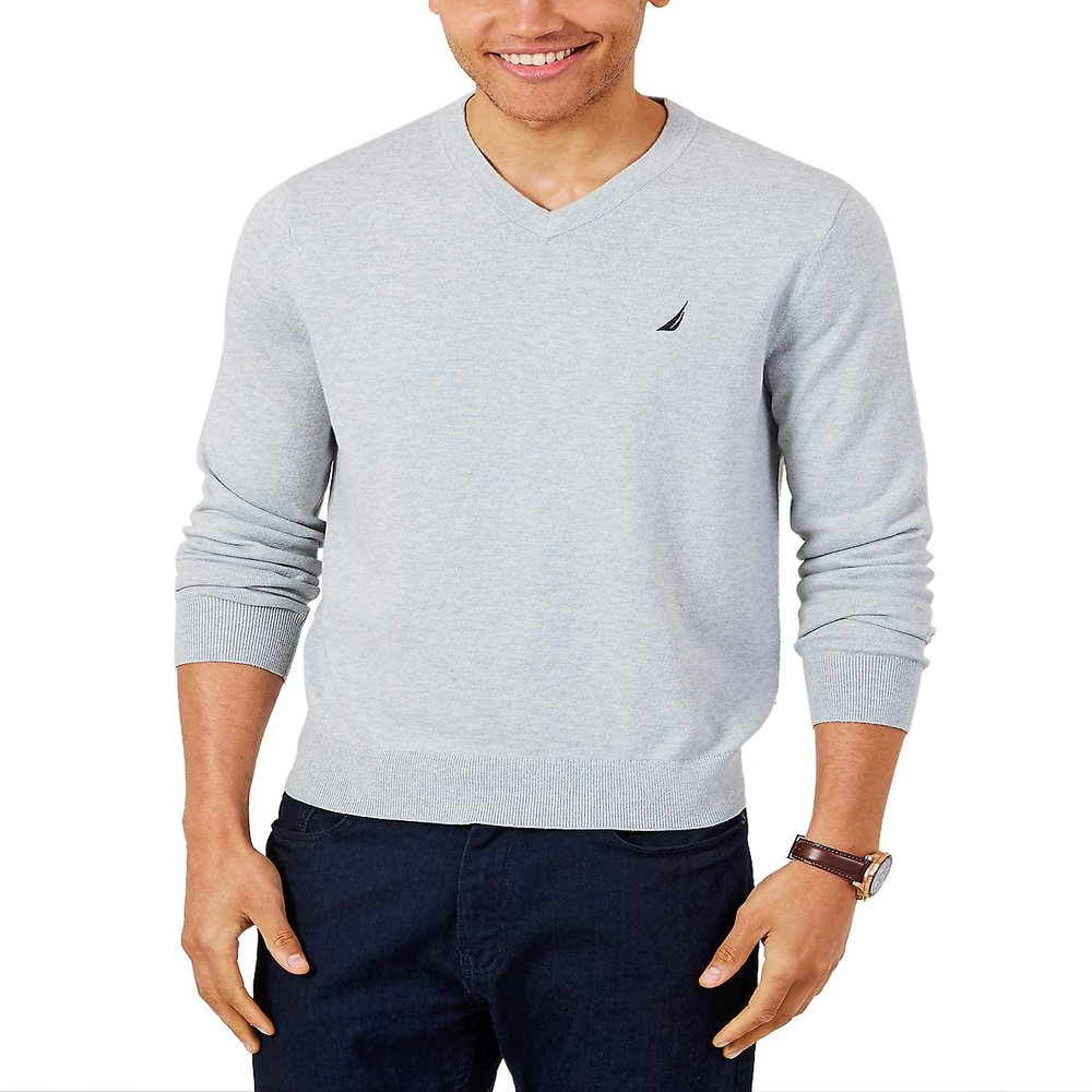 Nautica Men's Classic Fit Soft Lightweight Jersey V-Neck Sweater, Navy, Medium