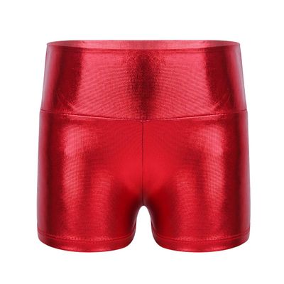 YiZYiF Girls Youth High Waist Stretchy Gymnastics Basics Shiny Metallic Dance Booty Shorts Red 6