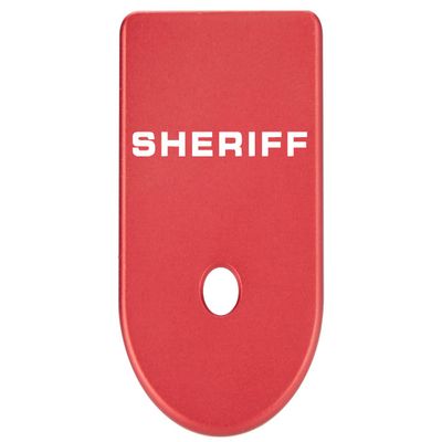 NDZ Performance Magazine Base Plate Finger Extension for Glock Gen 1-5 9MM .40 .357 SIG Laser Engraved Anodized Aluminum in Red - Sheriff Text