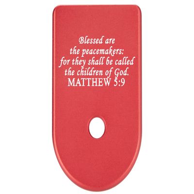 NDZ Performance Magazine Base Plate Finger Extension for Glock Gen 1-5 9MM .40 .357 SIG Laser Engraved Anodized Aluminum in Red - Bible Matthew 5:9