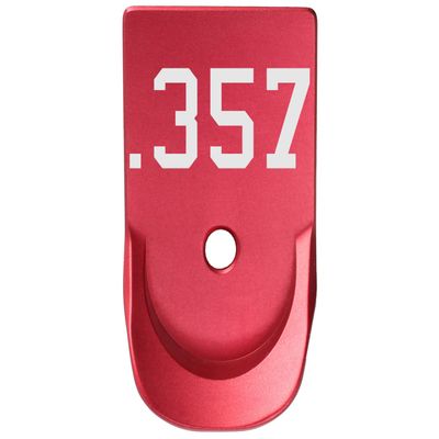 NDZ Performance Magazine Base Plate Finger Extension for Glock Gen 1-5 9MM .40 .357 SIG Laser Engraved Anodized Aluminum in Red - .357 Caliber
