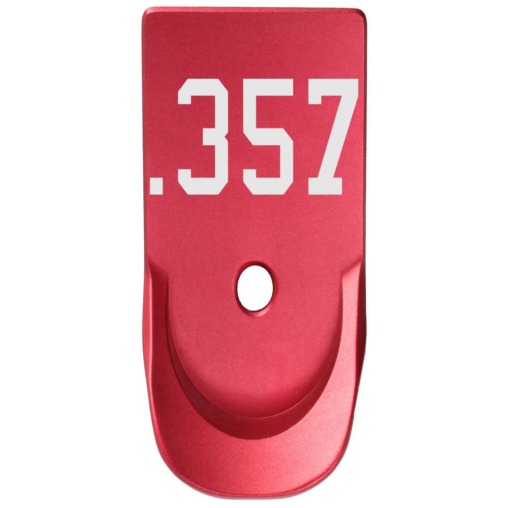 NDZ Performance Magazine Base Plate Finger Extension for Glock Gen 1-5 9MM .40 .357 SIG Laser Engraved Anodized Aluminum in Red - .357 Caliber
