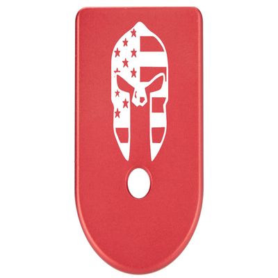 NDZ Performance Magazine Base Plate Finger Extension for Glock Gen 1-5 9MM .40 .357 SIG Laser Engraved Anodized Aluminum in Red - Spartan Helmet US Flag