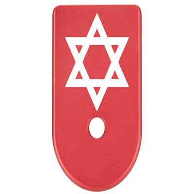 NDZ Performance Magazine Base Plate Finger Extension for Glock Gen 1-5 9MM .40 .357 SIG Laser Engraved Anodized Aluminum in Red - Star of David Mogen Dovid