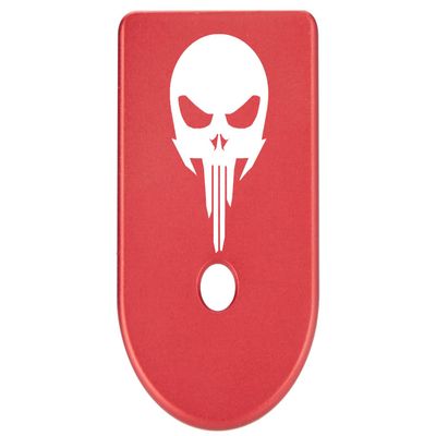 NDZ Performance Magazine Base Plate Finger Extension for Glock Gen 1-5 9MM .40 .357 SIG Laser Engraved Anodized Aluminum in Red - NDZ Skull 1
