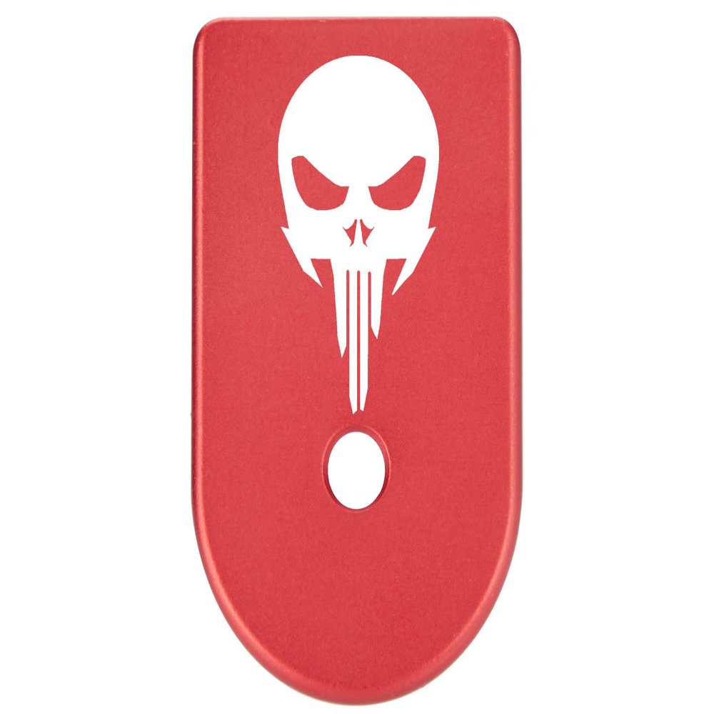 NDZ Performance Magazine Base Plate Finger Extension for Glock Gen 1-5 9MM .40 .357 SIG Laser Engraved Anodized Aluminum in Red - NDZ Skull 1