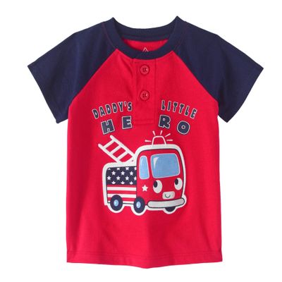 Baby and Toddler Boy's Americana Theme Mix n Match Separates (Daddy's Little Hero Fire Truck Top, 12 mo.)