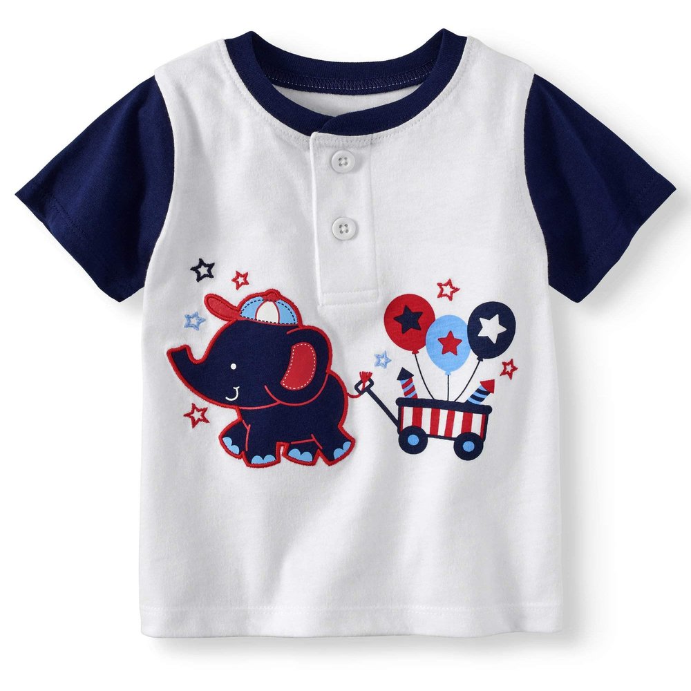 Baby and Toddler Boy's Americana Theme Mix n Match Separates (Elephant Train Henley Top, 0-3 mo.)