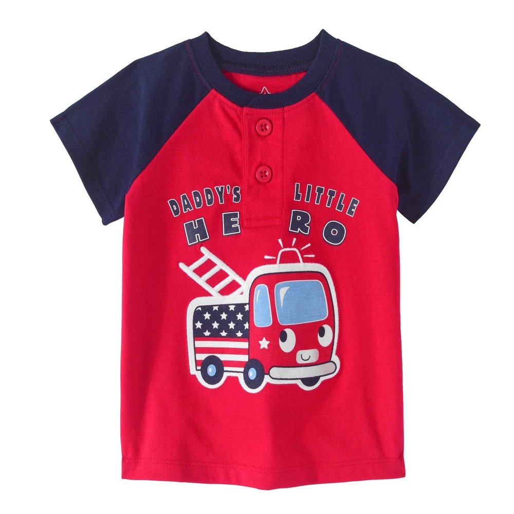 Baby and Toddler Boy's Americana Theme Mix n Match Separates (Daddy's Little Hero Fire Truck Top, 0-3 mo.)