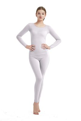Full Bodysuit Womens Long Sleeve One Piece Jumpsuit Spandex Zentai Unitard (Medium, White)