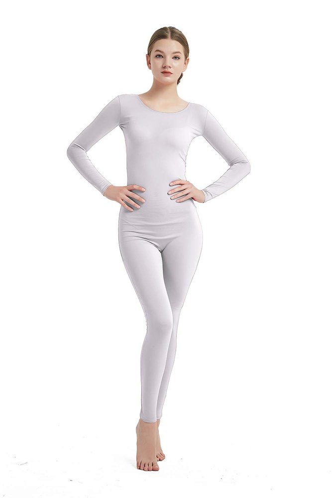 Full Bodysuit Womens Long Sleeve One Piece Jumpsuit Spandex Zentai Unitard (Medium, White)