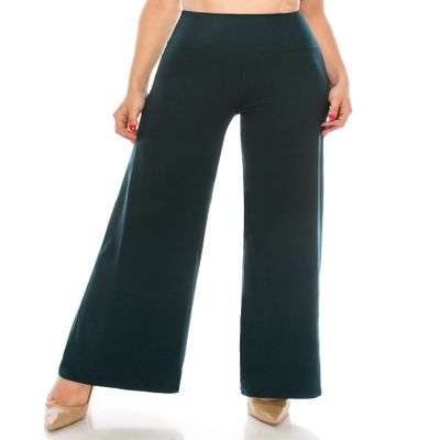 ALWAYS Women's Wide Leg Palazzo Pants - High Waist Premium Soft Stretch Trouser Dark Teal L/XL