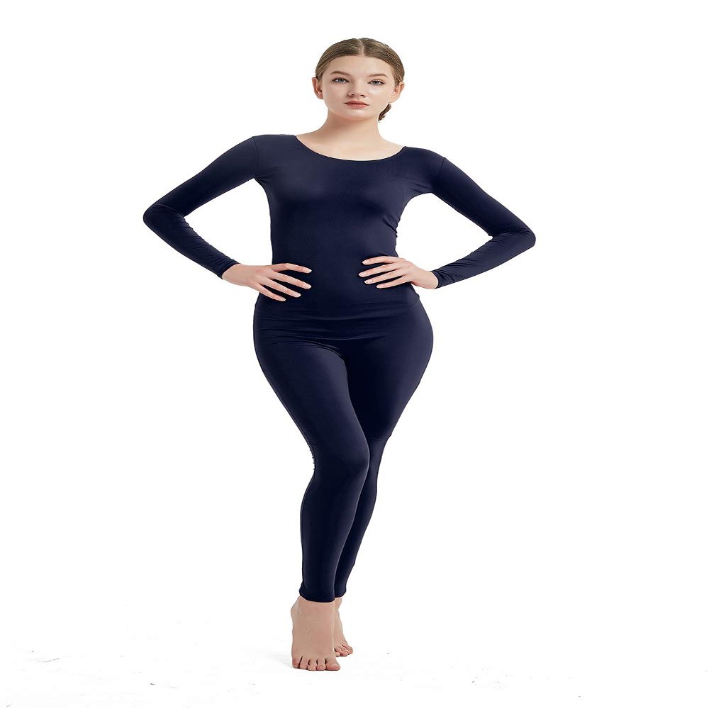Full Bodysuit Womens Long Sleeve One Piece Jumpsuit Spandex Zentai Unitard (Medium, Navy)