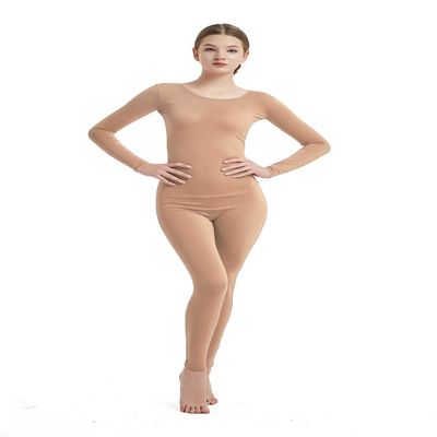 Full Bodysuit Womens Long Sleeve One Piece Jumpsuit Spandex Zentai Unitard (Small, Nude)