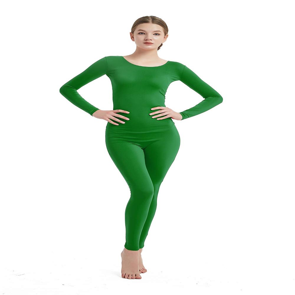 Full Bodysuit Womens Long Sleeve One Piece Jumpsuit Spandex Zentai Unitard (Small, Green)