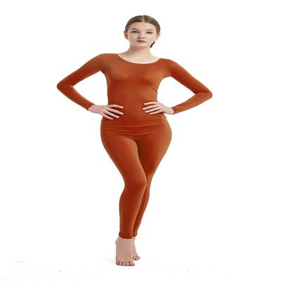 Full Bodysuit Womens Long Sleeve One Piece Jumpsuit Spandex Zentai Unitard (Medium, Brown)