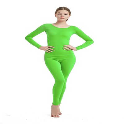 Full Bodysuit Womens Long Sleeve One Piece Jumpsuit Spandex Zentai Unitard (XX-Large, Lime Green)