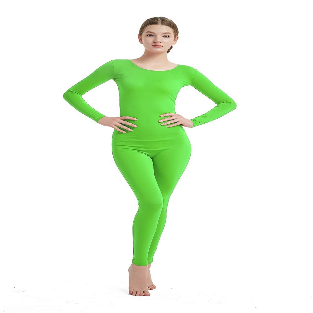 Full Bodysuit Womens Long Sleeve One Piece Jumpsuit Spandex Zentai Unitard (XX-Large, Lime Green)