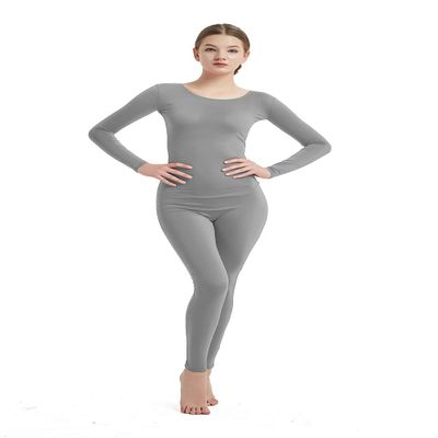 Full Bodysuit Womens Long Sleeve One Piece Jumpsuit Spandex Zentai Unitard (Small, Grey)
