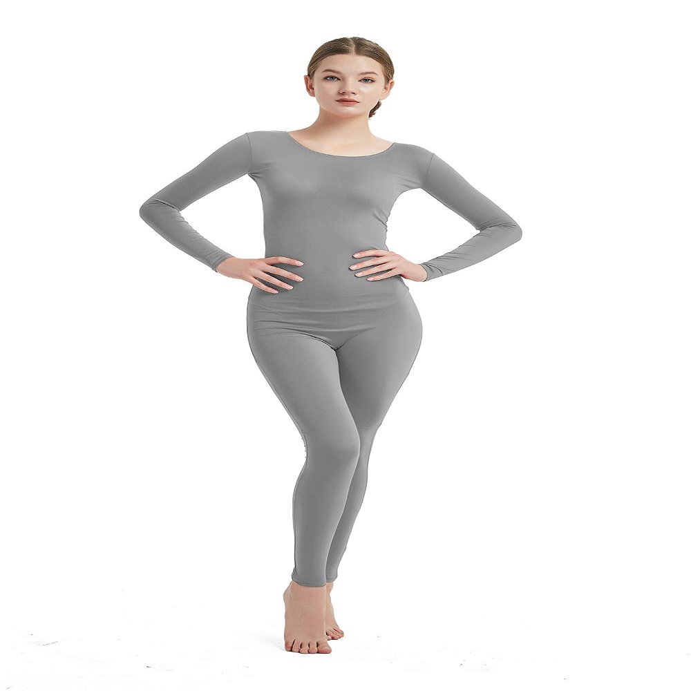 Full Bodysuit Womens Long Sleeve One Piece Jumpsuit Spandex Zentai Unitard (Small, Grey)