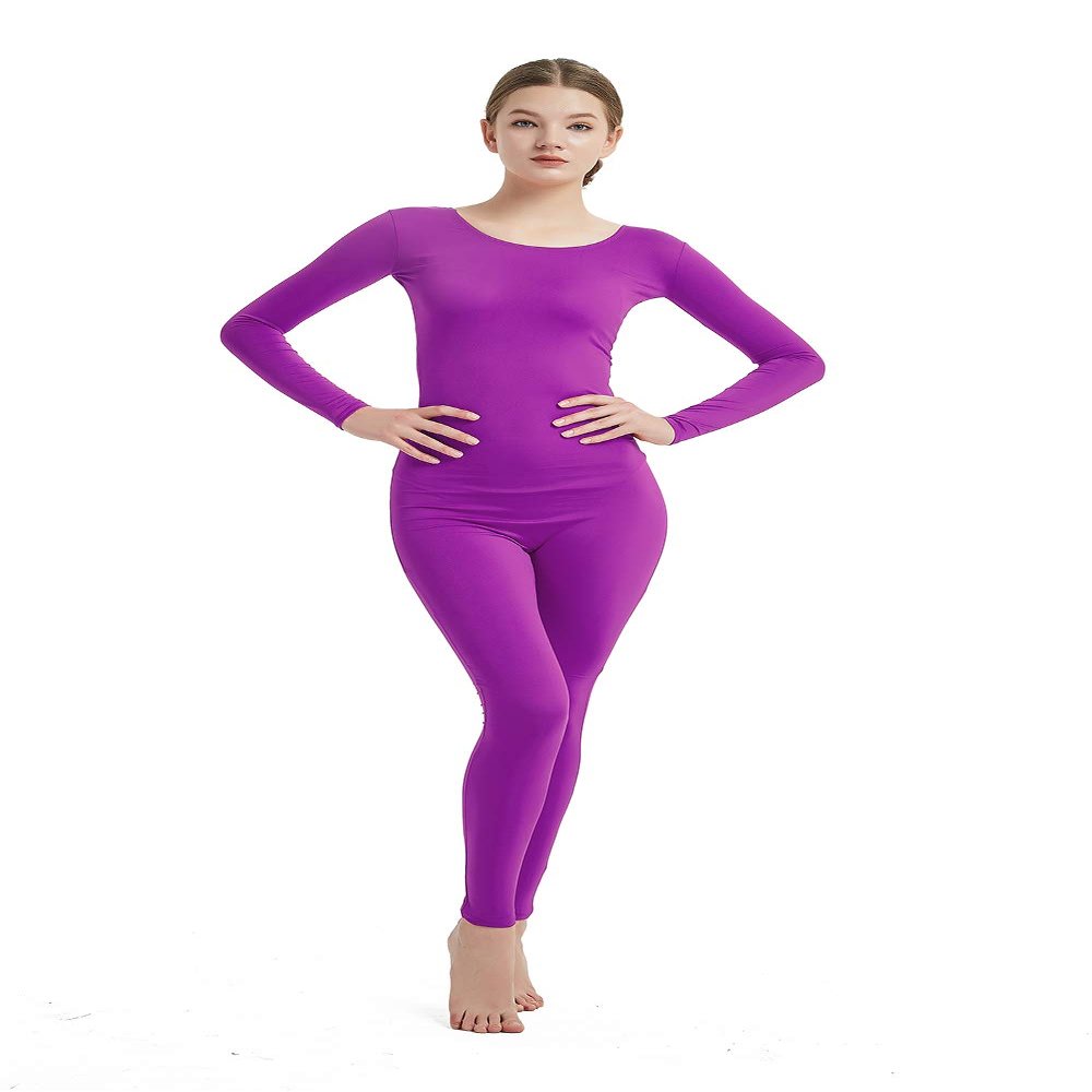 Full Bodysuit Womens Long Sleeve One Piece Jumpsuit Spandex Zentai Unitard (Large, Purple)