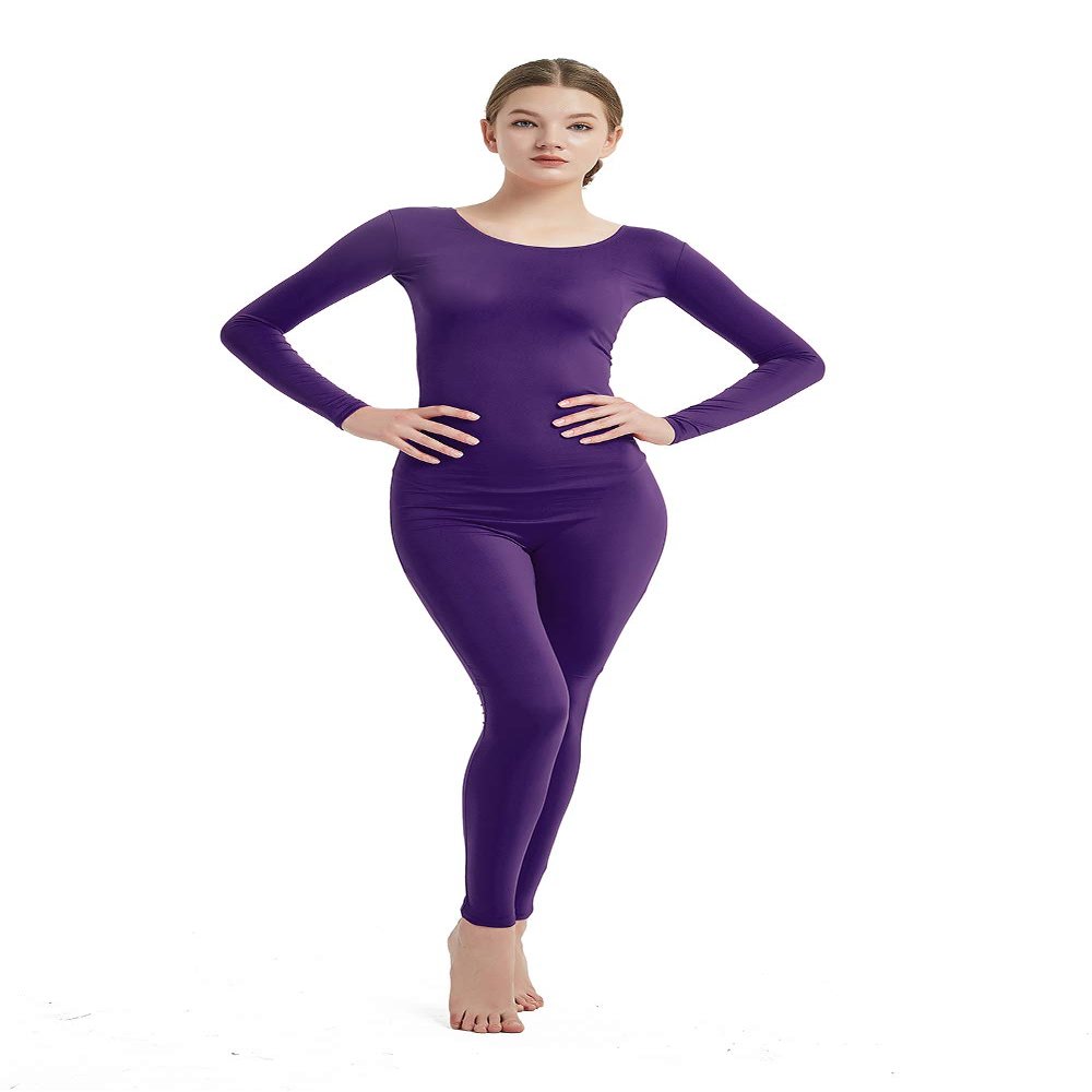 Full Bodysuit Womens Long Sleeve One Piece Jumpsuit Spandex Zentai Unitard (XX-Large, Dark Purple)