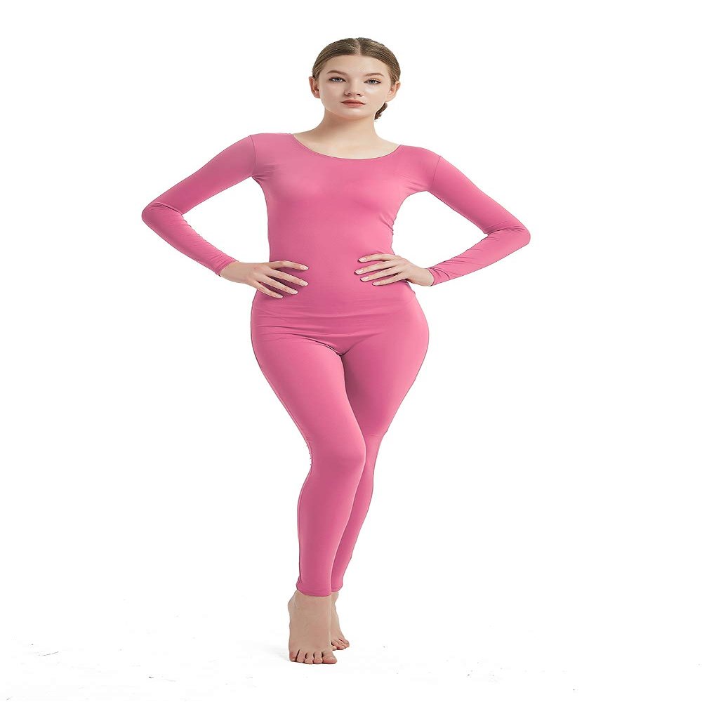 Full Bodysuit Womens Long Sleeve One Piece Jumpsuit Spandex Zentai Unitard (Small, Pink)