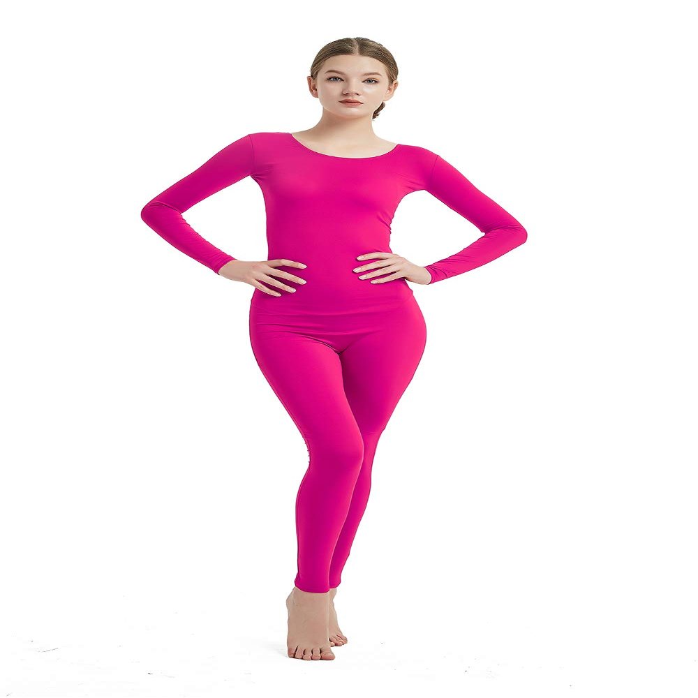 Full Bodysuit Womens Long Sleeve One Piece Jumpsuit Spandex Zentai Unitard (XX-Large, Hot Pink)