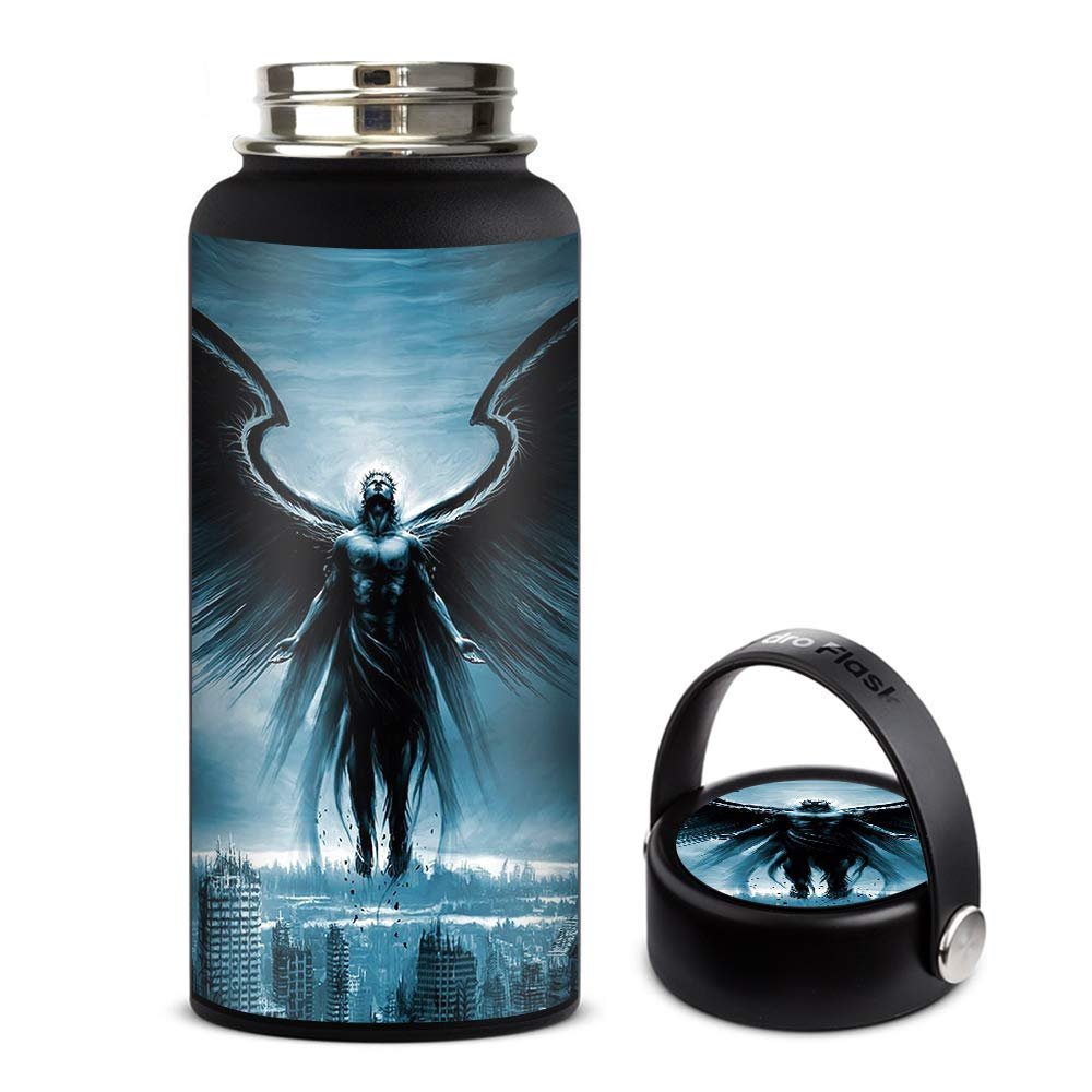 Skin Decal Vinyl Wrap for Hydro Flask 32oz Wide Mouth stickers skins cover/dark angel wings over city