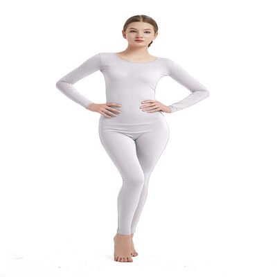 Full Bodysuit Womens Long Sleeve One Piece Jumpsuit Spandex Zentai Unitard (Small, White)