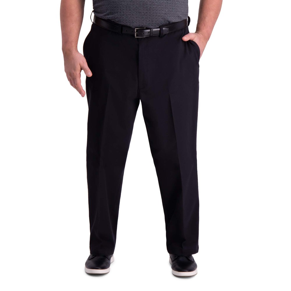 Haggar mens Premium Comfort Khaki Flat Front Slim Fit Casual Pants, Black, 30W x 32L US
